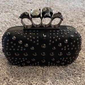 Studded Black Clutch with Skull Knuckle Rings